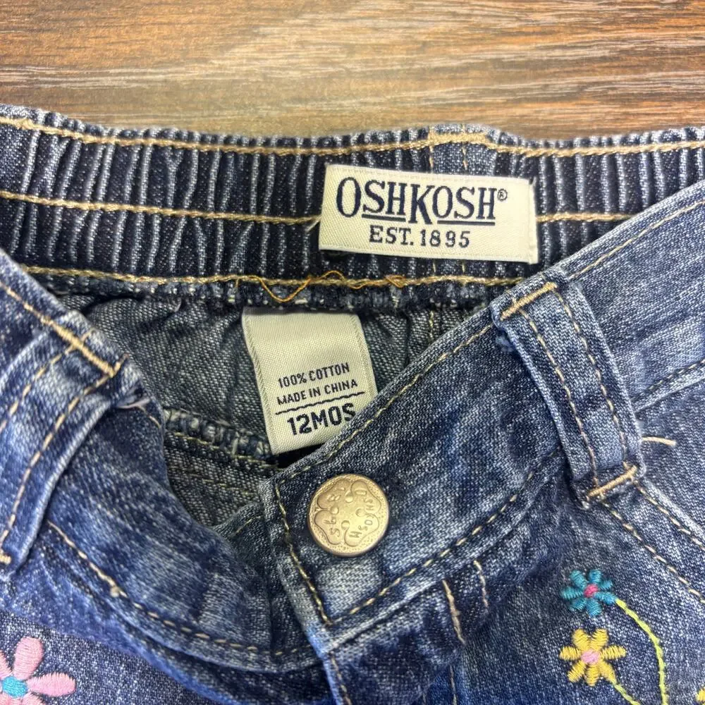 Vintage OshKosh B'gosh Jeans 12months Girls Floral Embroidered Straight Classic